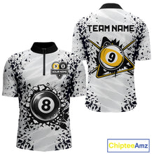 Load image into Gallery viewer, Funny crack 8 ball and 9 ball quarter zip billiard shirt for men, custom pool team jersey.