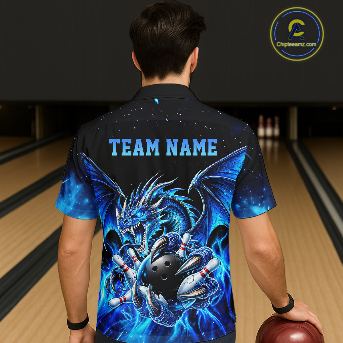 Custom Blue Flaming Dragon Bowling Hawaiian Shirt For Men And Women, Bowling Team Button Up Jersey TDM8020