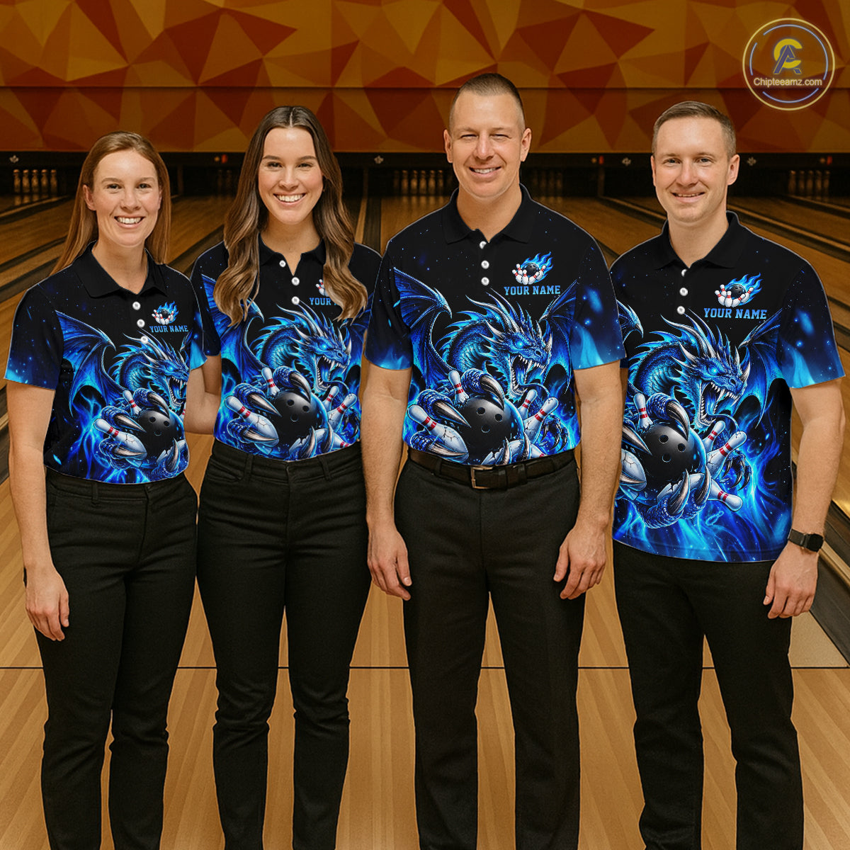 Custom Blue Flaming Dragon Bowling Jersey For Men Custom Bowling League Team Shirts Polo & 1/4 Zip TDM8020