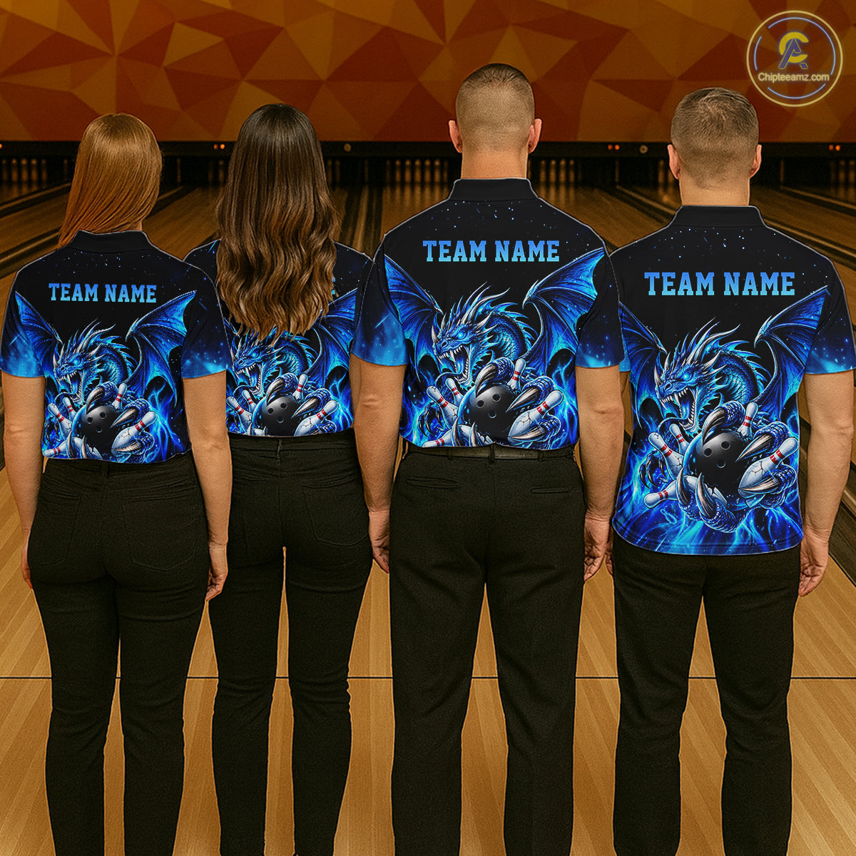 Custom Blue Flaming Dragon Bowling Jersey For Men Custom Bowling League Team Shirts Polo & 1/4 Zip TDM8020