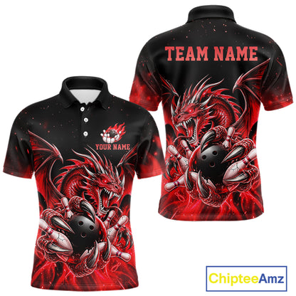 Custom Red Flaming Dragon Bowling Jersey For Men Custom Bowling League Team Shirts Polo & 1/4 Zip TDM8021