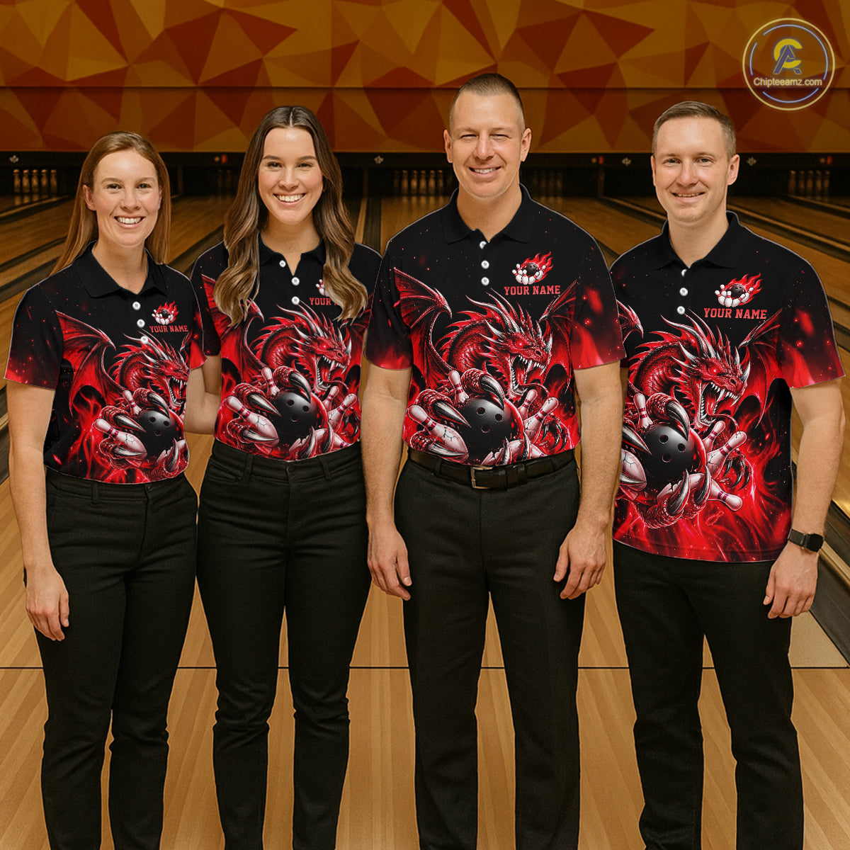 Custom Red Flaming Dragon Bowling Jersey For Men Custom Bowling League Team Shirts Polo & 1/4 Zip TDM8021