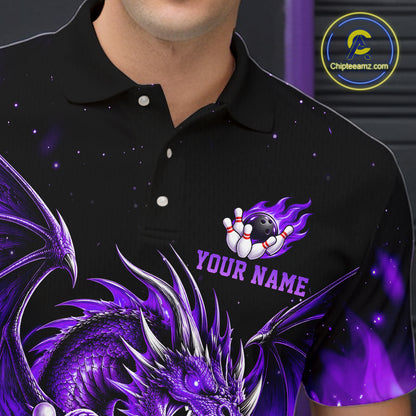 Custom Purple Flaming Dragon Bowling Jersey For Men Custom Bowling League Team Shirt Polo, 1/4 Zip TDM8022