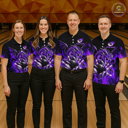 Custom Purple Flaming Dragon Bowling Jersey For Men Custom Bowling League Team Shirt Polo, 1/4 Zip TDM8022