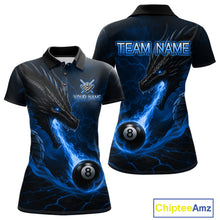 Load image into Gallery viewer, Blue dragon 8 ball pool fire custom billiard polo shirt for women, personalized pool team jersey.