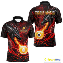 Load image into Gallery viewer, Red dragon 9 ball pool fire custom billiard polo shirt for men, personalized pool team jersey apparel.