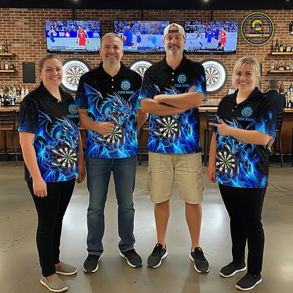 Blue Flaming Dragon Darts Shirts For Women Custom Darts League Team Jersey Polo & Quarter Zip TDM8029