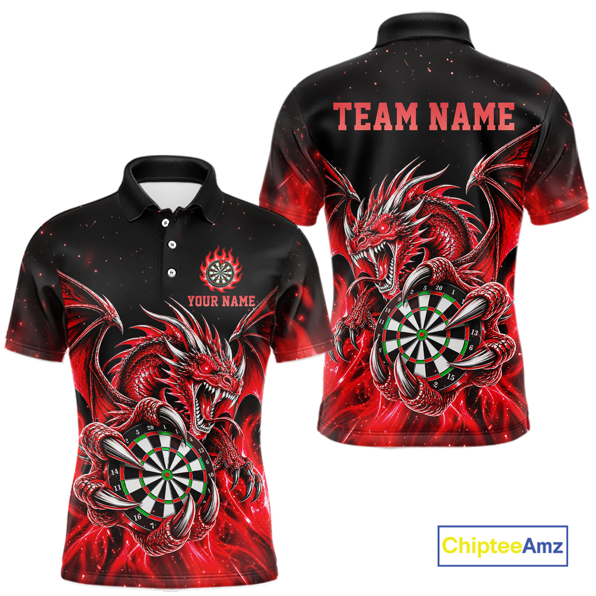 Red Flaming Dragon Darts Shirts For Men Custom Darts League Team Jersey Polo & Quarter Zip TDM8030