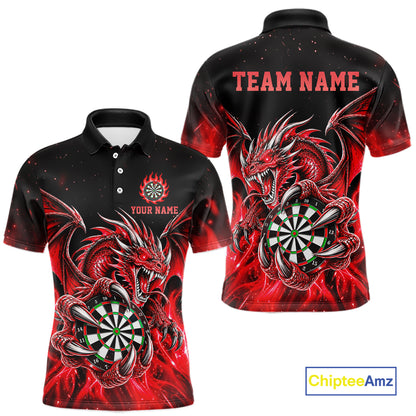 Red Flaming Dragon Darts Shirts For Men Custom Darts League Team Jersey Polo & Quarter Zip TDM8030