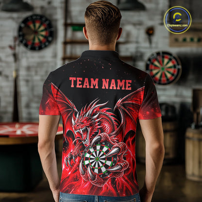 Red Flaming Dragon Darts Shirts For Men Custom Darts League Team Jersey Polo & Quarter Zip TDM8030