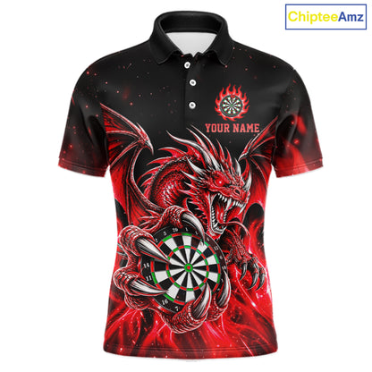Red Flaming Dragon Darts Shirts For Men Custom Darts League Team Jersey Polo & Quarter Zip TDM8030