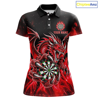 Red Flaming Dragon Darts Shirts For Women Custom Darts League Team Jersey Polo & Quarter Zip TDM8030