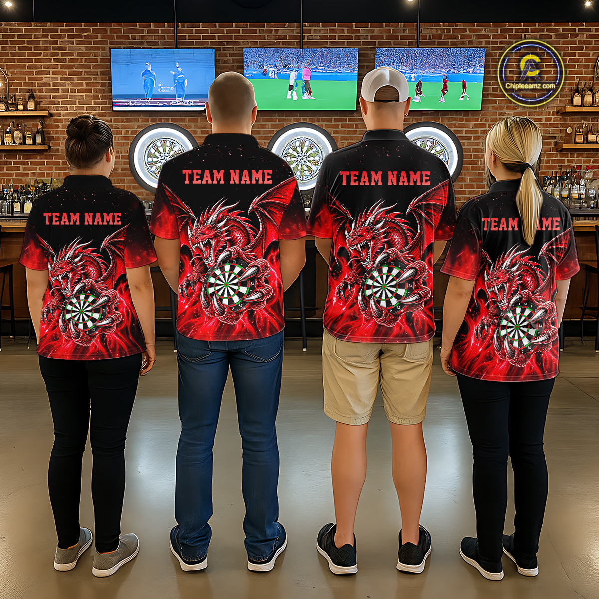Red Flaming Dragon Darts Shirts For Women Custom Darts League Team Jersey Polo & Quarter Zip TDM8030