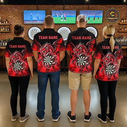Red Flaming Dragon Darts Shirts For Women Custom Darts League Team Jersey Polo & Quarter Zip TDM8030