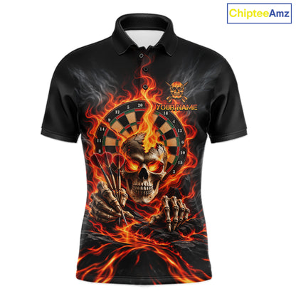 Personalized Orange Flaming Skull Darts Shirts For Men Custom Fire Darts Team Jersey Polo, 1/4 Zip TDM8045