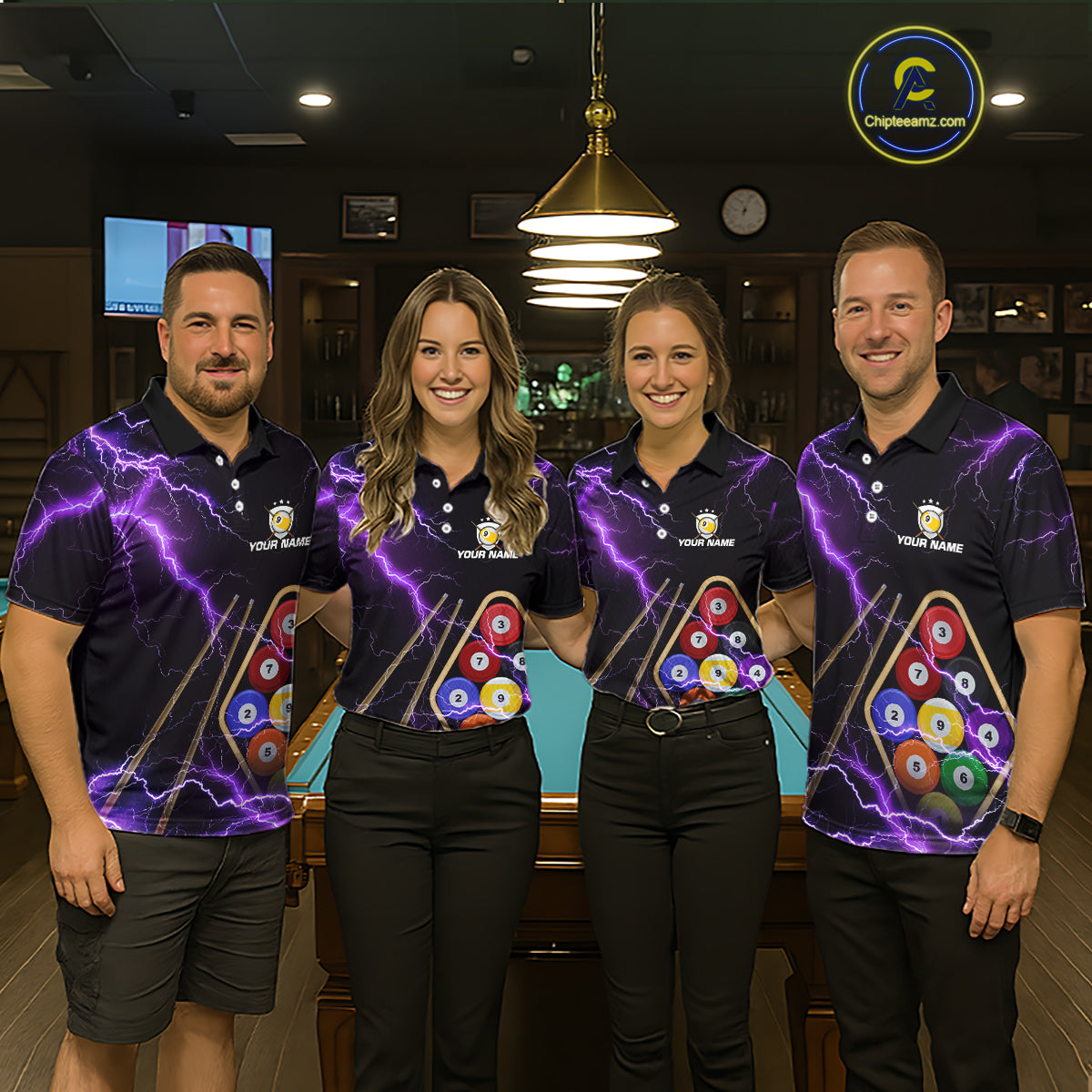 Purple 9 Ball Thunder Lightning Billiard Shirts For Women Custom Pool Team Jersey Polo & 1/4 Zip TDM5979