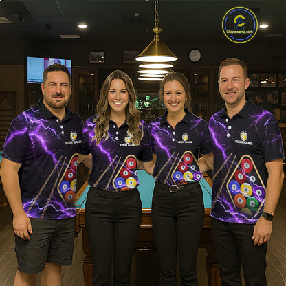Purple 9 Ball Thunder Lightning Billiard Shirts For Women Custom Pool Team Jersey Polo & 1/4 Zip TDM5979