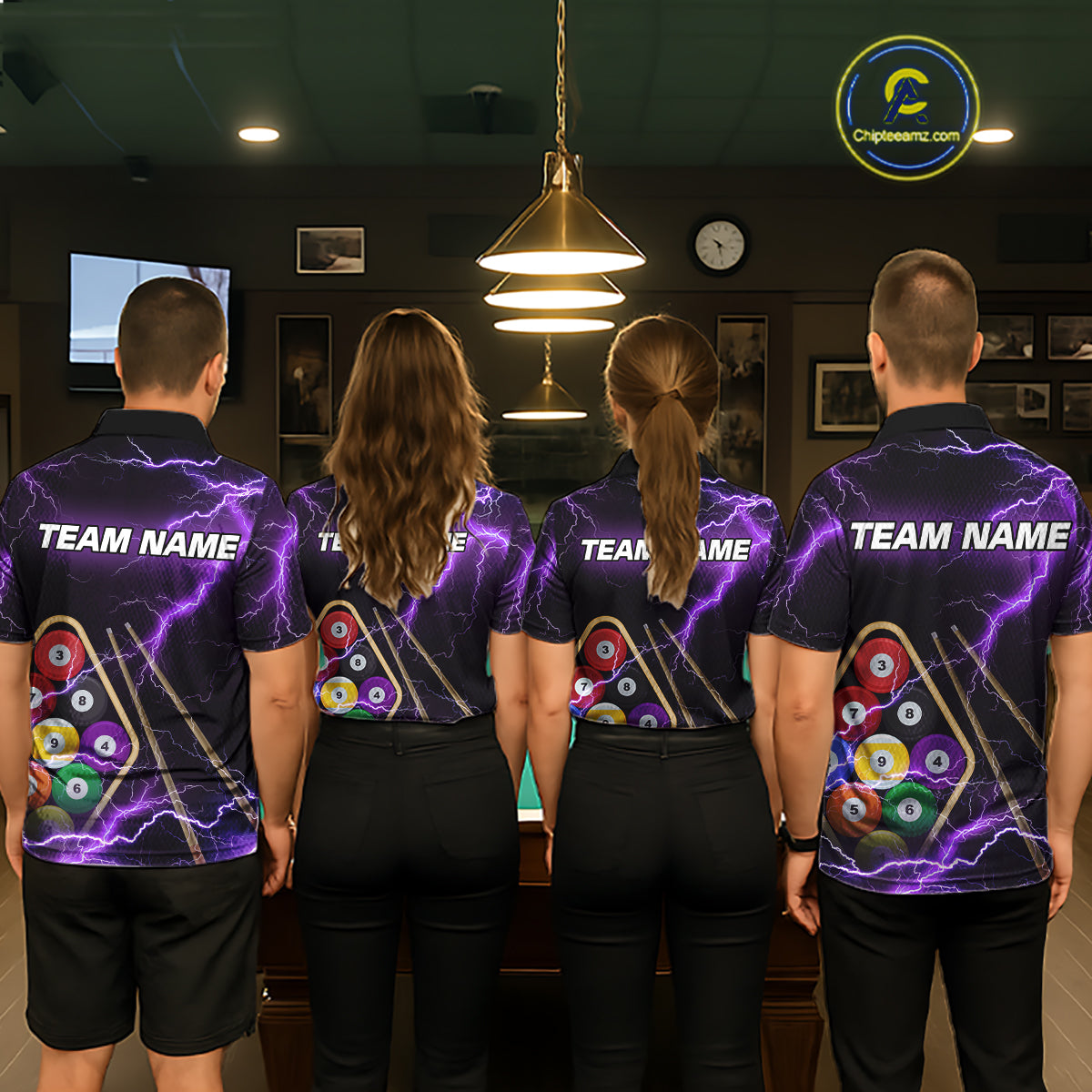 Purple 9 Ball Thunder Lightning Billiard Shirts For Women Custom Pool Team Jersey Polo & 1/4 Zip TDM5979