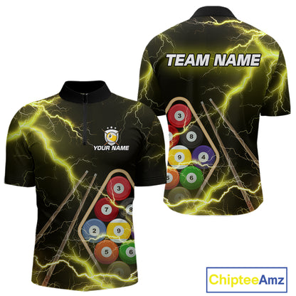 Yellow 9 Ball Thunder Lightning Billiard Shirts For Men Custom Pool Team Jersey Polo & 1/4 Zip TDM5980