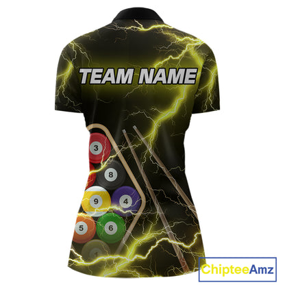 Yellow 9 Ball Thunder Lightning Billiard Shirts For Women Custom Pool Team Jersey Polo & 1/4 Zip TDM5980