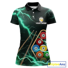 Load image into Gallery viewer, Turquoise 9 Ball Thunder Lightning Billiard Shirts For Women Custom Pool Team Jersey Polo &amp; 1/4 Zip TDM5981