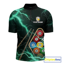Load image into Gallery viewer, Turquoise 9 Ball Thunder Lightning Billiard Shirts For Men Custom Pool Team Jersey Polo &amp; 1/4 Zip TDM5981