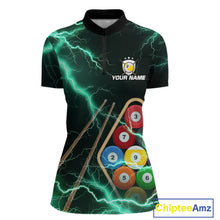 Load image into Gallery viewer, Turquoise 9 Ball Thunder Lightning Billiard Shirts For Women Custom Pool Team Jersey Polo &amp; 1/4 Zip TDM5981