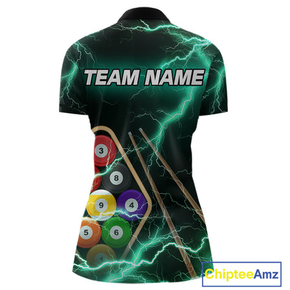Turquoise 9 Ball Thunder Lightning Billiard Shirts For Women Custom Pool Team Jersey Polo & 1/4 Zip TDM5981