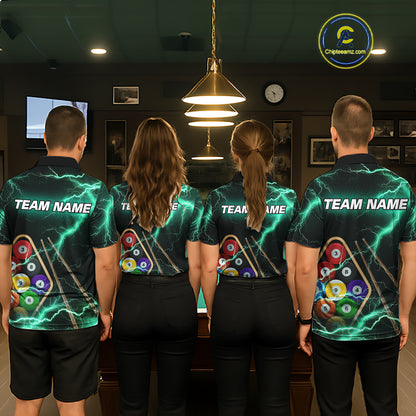 Turquoise 9 Ball Thunder Lightning Billiard Shirts For Women Custom Pool Team Jersey Polo & 1/4 Zip TDM5981