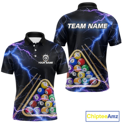 Blue Purple 8 Ball Thunder Lightning Billiard Shirt For Men Custom Pool Team Jersey Polo, 1/4 Zip TDM5982