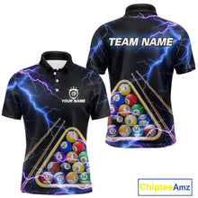 Load image into Gallery viewer, Blue Purple 8 Ball Thunder Lightning Billiard Shirt For Men Custom Pool Team Jersey Polo, 1/4 Zip TDM5982