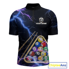 Load image into Gallery viewer, Blue Purple 8 Ball Thunder Lightning Billiard Shirt For Men Custom Pool Team Jersey Polo, 1/4 Zip TDM5982