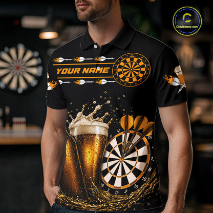 Custom Yellow Funny Dartboard Beer Darts Shirt For Men, Darts Team Jersey Polo & Quarter Zip TDM6453