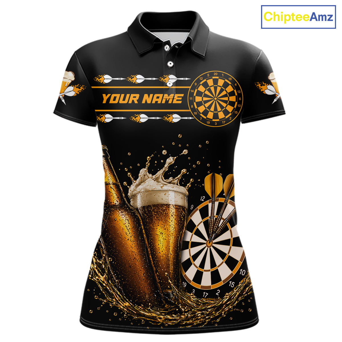 Custom Yellow Funny Dartboard Beer Darts Shirt For Women, Darts Team Jersey Polo & Quarter Zip TDM6453