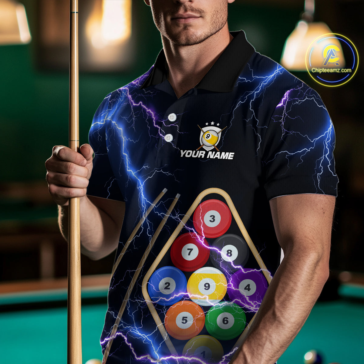 Purple Thunder Lightning 9 Ball Billiard Shirt For Men Custom 9 Ball Team Shirt, Billiards Jerseys TDM5135