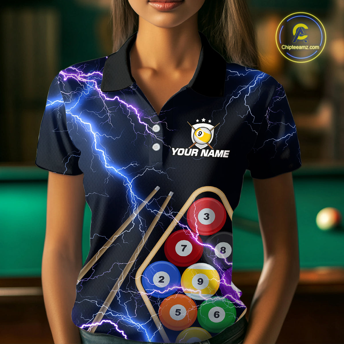Purple Thunder Lightning 9 Ball Billiard Shirt For Women Custom 9 Ball Team Shirt, Billiards Jerseys TDM5135
