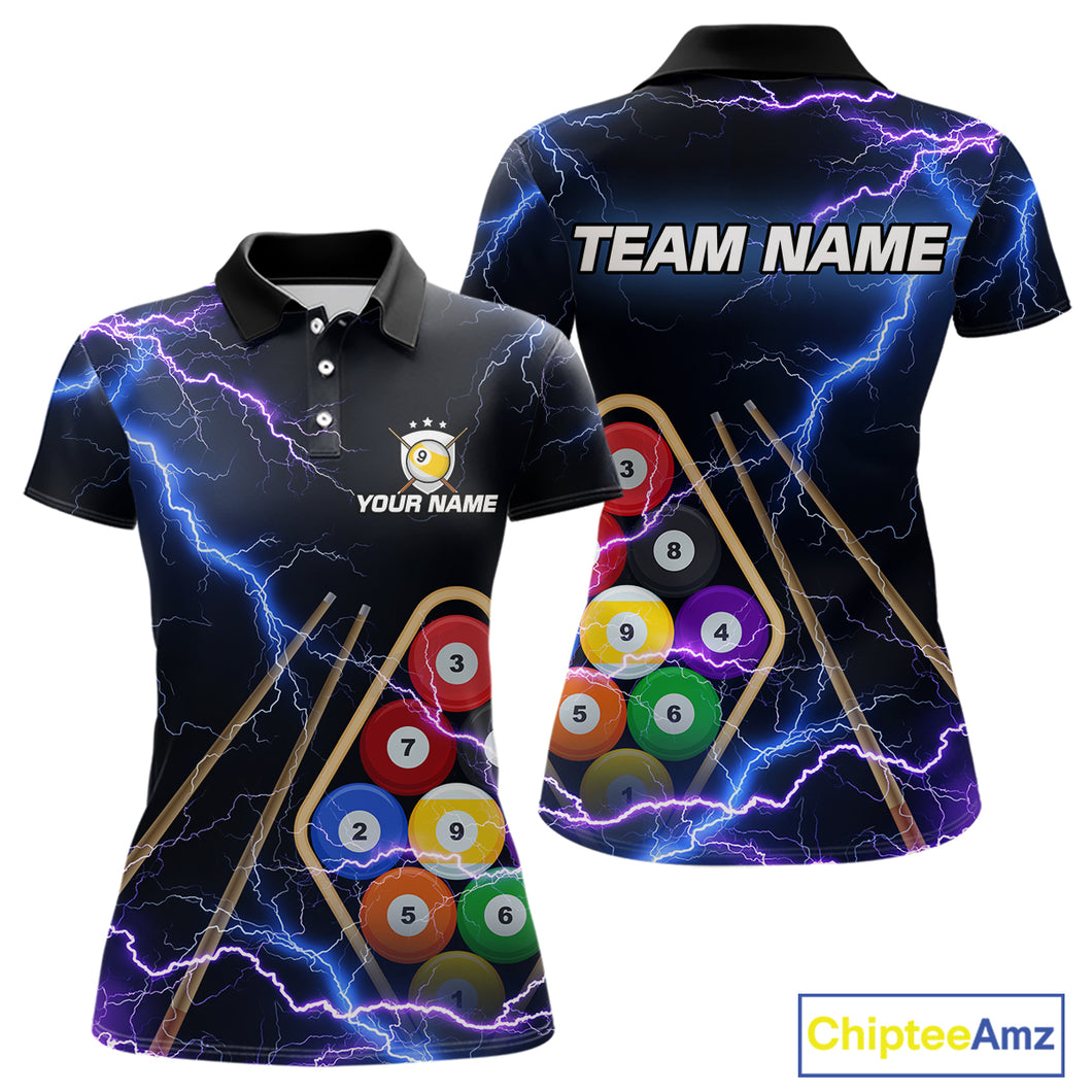 Purple Thunder Lightning 9 Ball Billiard Shirt For Women Custom 9 Ball Team Shirt, Billiards Jerseys TDM5135