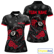 Load image into Gallery viewer, Black Red 8 Ball Scorpion Roses Billiard Shirt For Women Custom Pool Team Shirt, Billiard Jersey TDM5345