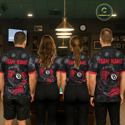 Black Red 8 Ball Scorpion Roses Billiard Shirt For Women Custom Pool Team Shirt, Billiard Jersey TDM5345