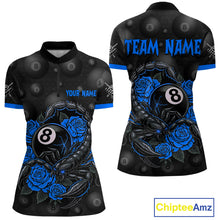 Load image into Gallery viewer, Black Blue 8 Ball Scorpion Roses Billiard Shirt For Women Custom Pool Team Shirt, Billiard Jersey TDM5346