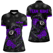 Load image into Gallery viewer, Black Purple 8 Ball Scorpion Roses Billiard Shirt For Women Custom Pool Team Shirt, Billiard Jersey TDM5347