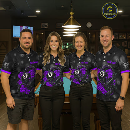 Black Purple 8 Ball Scorpion Roses Billiard Shirt For Women Custom Pool Team Shirt, Billiard Jersey TDM5347