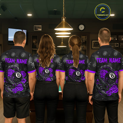 Black Purple 8 Ball Scorpion Roses Billiard Shirt For Women Custom Pool Team Shirt, Billiard Jersey TDM5347