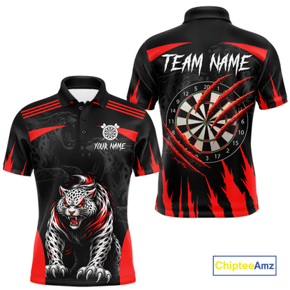 Black And Red Custom Leopard Darts Shirt For Men, Darts Team Jersey Polo & Quarter Zip TDM5625