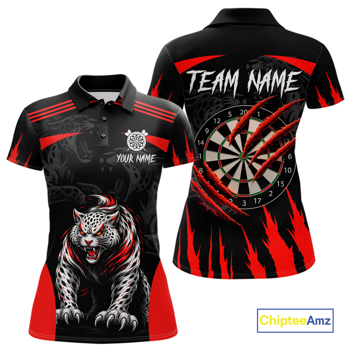 Black And Red Custom Leopard Darts Shirt For Women, Darts Team Jersey Polo & Quarter Zip TDM5625