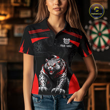 Load image into Gallery viewer, Black And Red Custom Leopard Darts Shirt For Women, Darts Team Jersey Polo &amp; Quarter Zip TDM5625