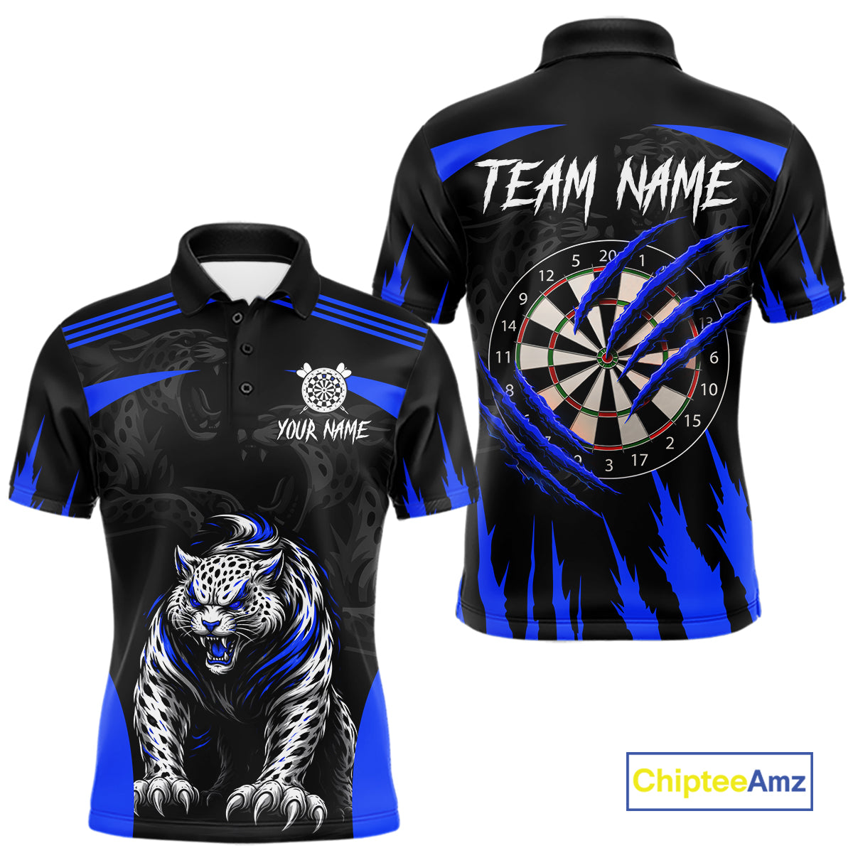 Black And Blue Custom Leopard Darts Shirt For Men, Darts Team Jersey Polo & Quarter Zip TDM5626