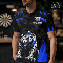 Load image into Gallery viewer, Black And Blue Custom Leopard Darts Shirt For Men, Darts Team Jersey Polo &amp; Quarter Zip TDM5626