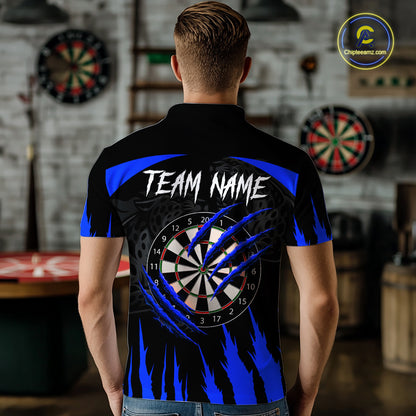 Black And Blue Custom Leopard Darts Shirt For Men, Darts Team Jersey Polo & Quarter Zip TDM5626