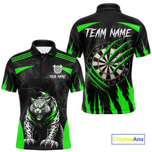 Load image into Gallery viewer, Black And Green Custom Leopard Darts Shirt For Men, Darts Team Jersey Polo &amp; Quarter Zip TDM5627